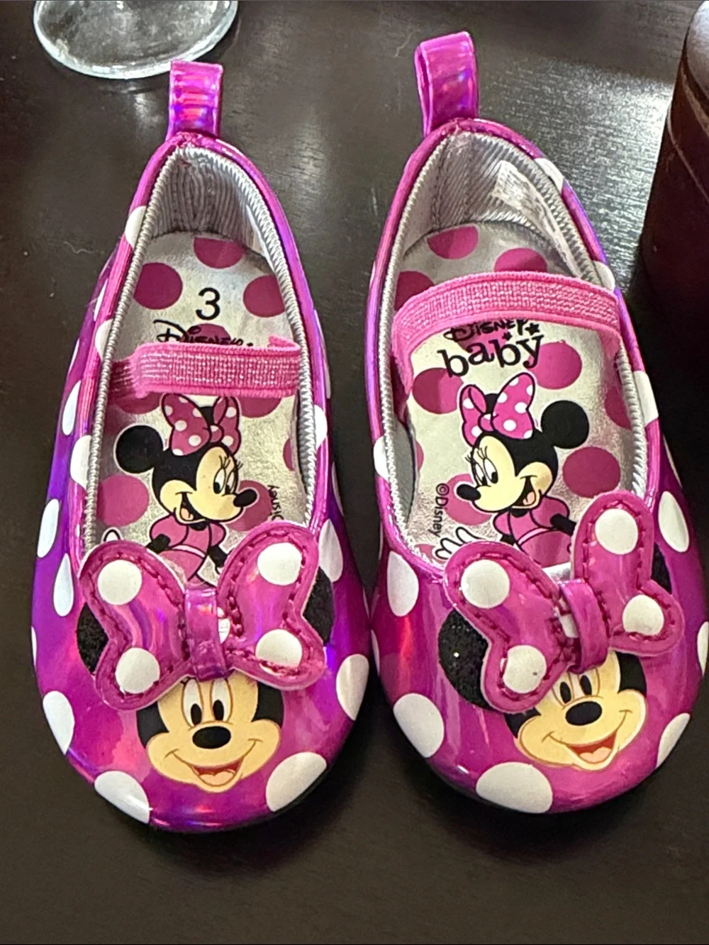 Disney | Baby Minnie Mouse Shiny Hot Pink White Polka Dot Mary Janes